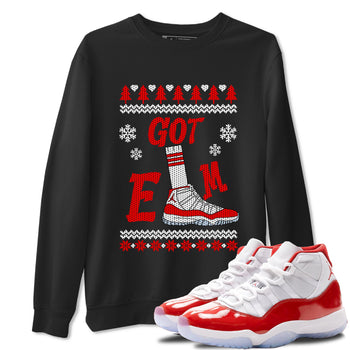 Air Jordan 11 Cherry shirt to match jordans Gotem Sweater sneaker tees Christmas dress Ugly Sweater AJ11 Cherry SNRT Sneaker Release Tees unisex cotton Black 1 crew neck shirt