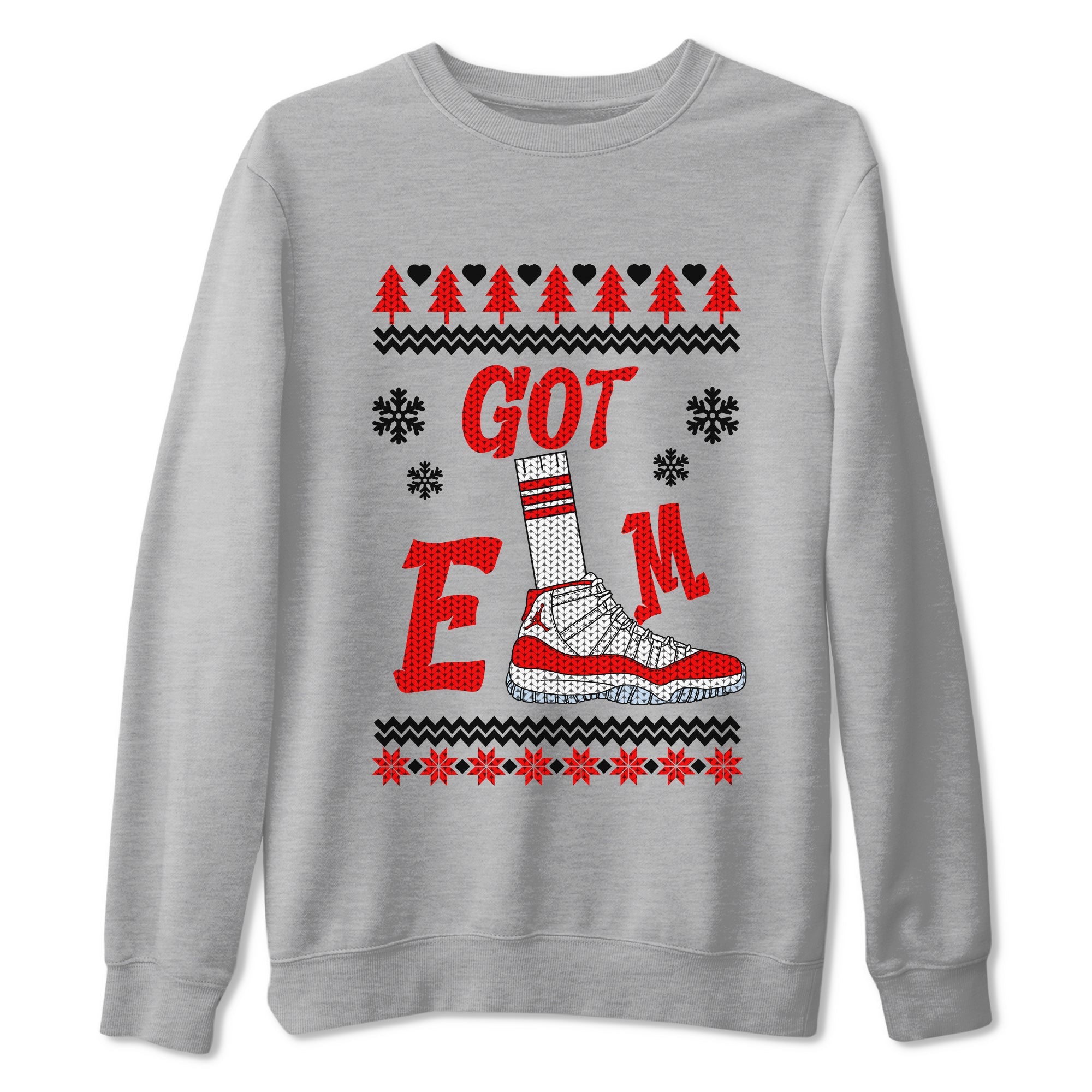 Air Jordan 11 Cherry shirt to match jordans Gotem Sweater sneaker tees Christmas dress Ugly Sweater AJ11 Cherry SNRT Sneaker Release Tees unisex cotton Heather Grey 2 crew neck shirt