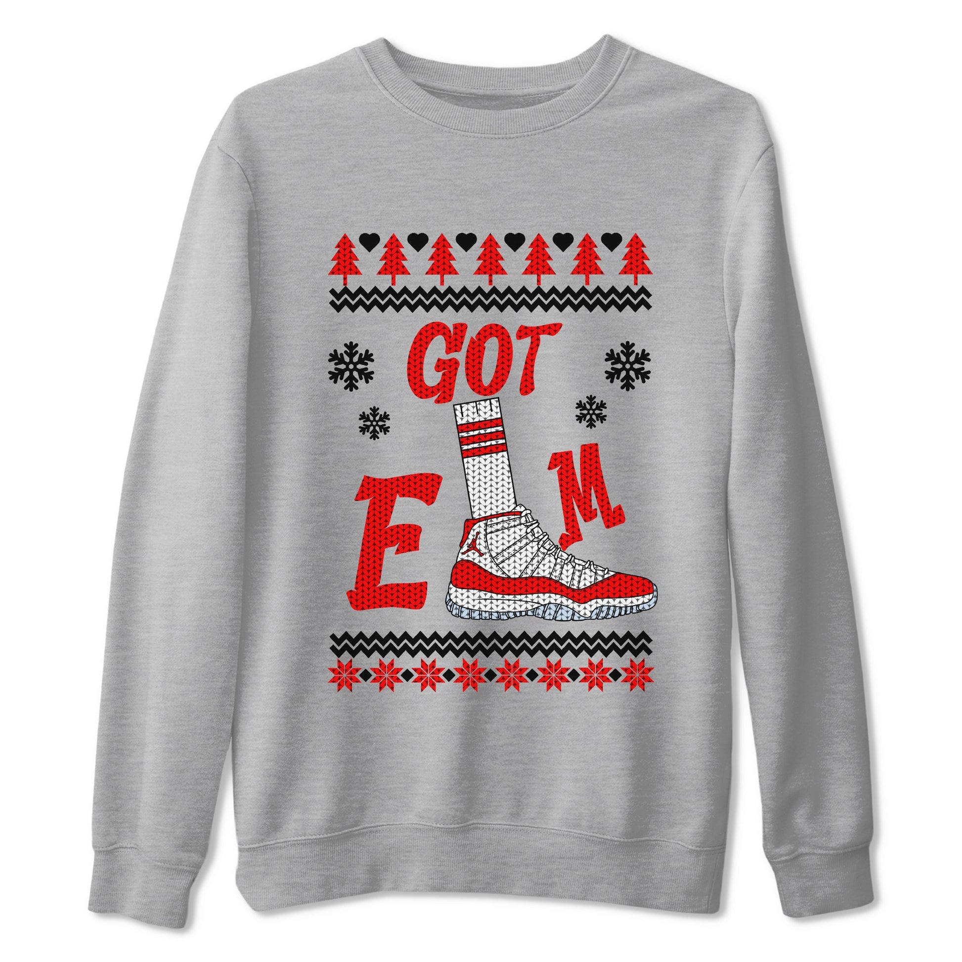Air Jordan 11 Cherry shirt to match jordans Gotem Sweater sneaker tees Christmas dress Ugly Sweater AJ11 Cherry SNRT Sneaker Release Tees unisex cotton Heather Grey 2 crew neck shirt