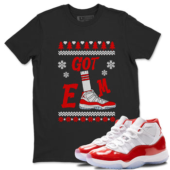 Air Jordan 11 Cherry shirt to match jordans Gotem Sweater sneaker tees Christmas dress Ugly Sweater AJ11 Cherry SNRT Sneaker Release Tees unisex cotton Black 1 crew neck shirt