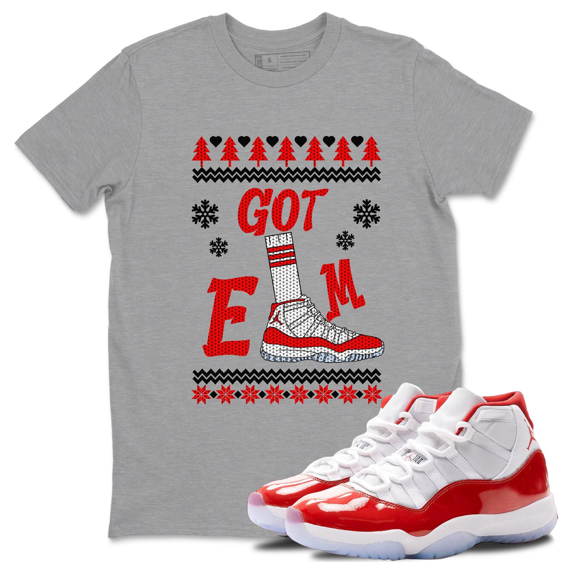 Air Jordan 11 Cherry shirt to match jordans Gotem Sweater sneaker tees Christmas dress Ugly Sweater AJ11 Cherry SNRT Sneaker Release Tees unisex cotton Heather Grey 1 crew neck shirt