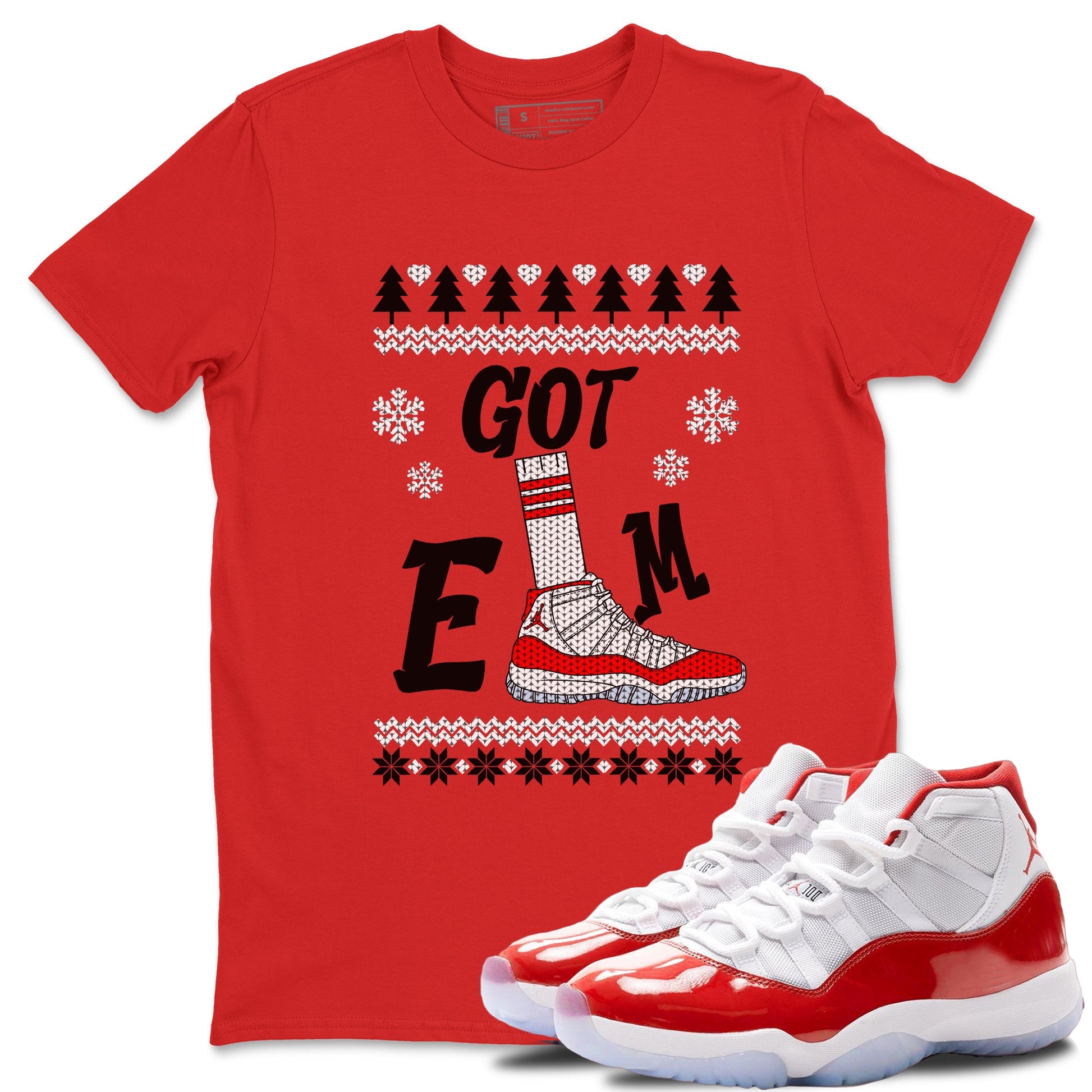 Air Jordan 11 Cherry shirt to match jordans Gotem Sweater sneaker tees Christmas dress Ugly Sweater AJ11 Cherry SNRT Sneaker Release Tees unisex cotton Red 1 crew neck shirt