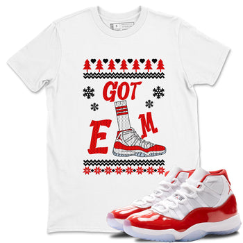 Air Jordan 11 Cherry shirt to match jordans Gotem Sweater sneaker tees Christmas dress Ugly Sweater AJ11 Cherry SNRT Sneaker Release Tees unisex cotton White 1 crew neck shirt