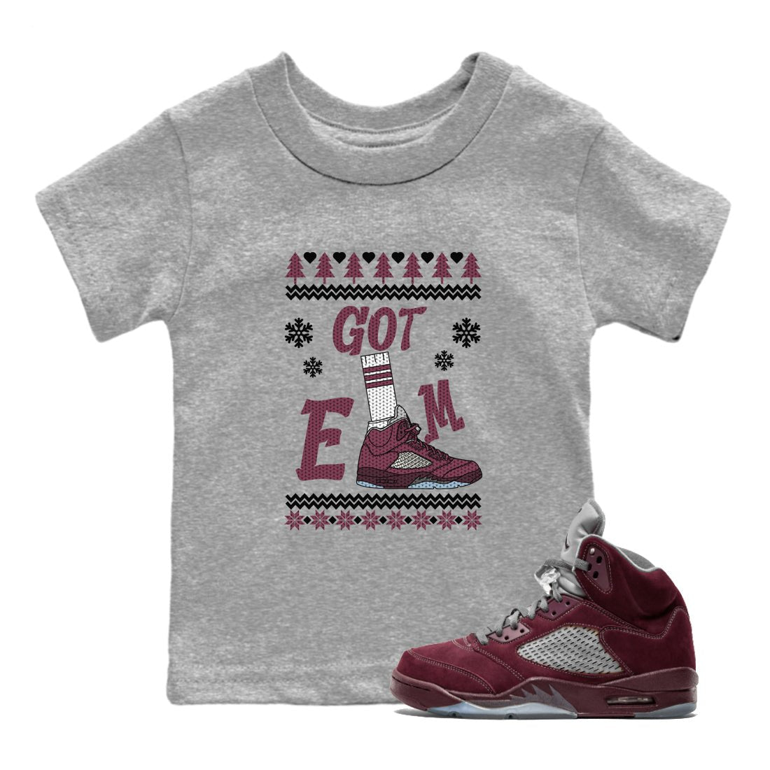 Air Jordan 5 Burgundy shirt to match jordans Gotem Sweater sneaker tees Christmas dress Ugly Sweater AJ5 Burgundy SNRT sneaker release tees baby toddler Heather Grey 1 cotton Shirt