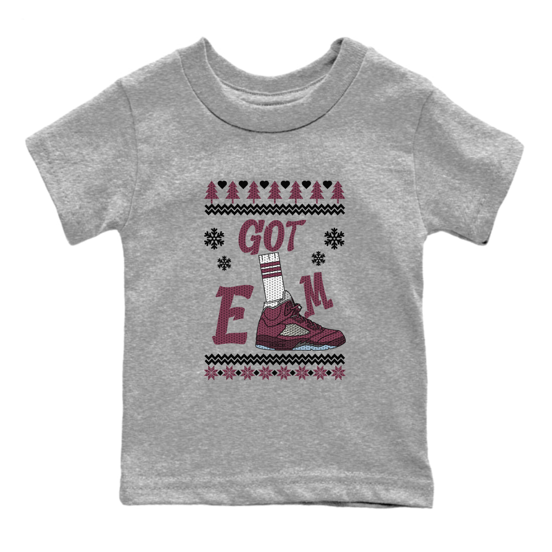 Air Jordan 5 Burgundy shirt to match jordans Gotem Sweater sneaker tees Christmas dress Ugly Sweater AJ5 Burgundy SNRT sneaker release tees baby toddler Heather Grey 2 cotton Shirt