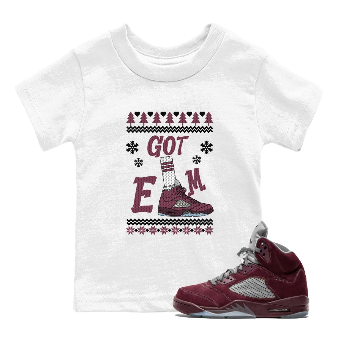 Air Jordan 5 Burgundy shirt to match jordans Gotem Sweater sneaker tees Christmas dress Ugly Sweater AJ5 Burgundy SNRT sneaker release tees baby toddler White 1 cotton Shirt