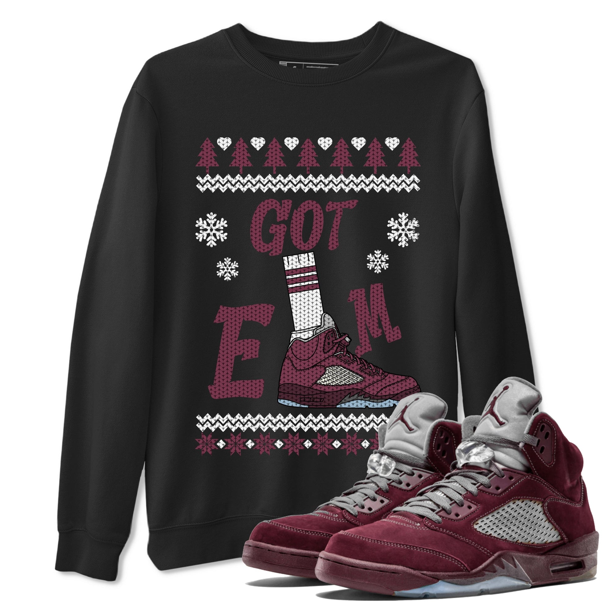 Air Jordan 5 Burgundy shirt to match jordans Gotem Sweater sneaker tees Christmas dress Ugly Sweater AJ5 Burgundy SNRT Sneaker Release Tees unisex cotton Black 1 crew neck shirt