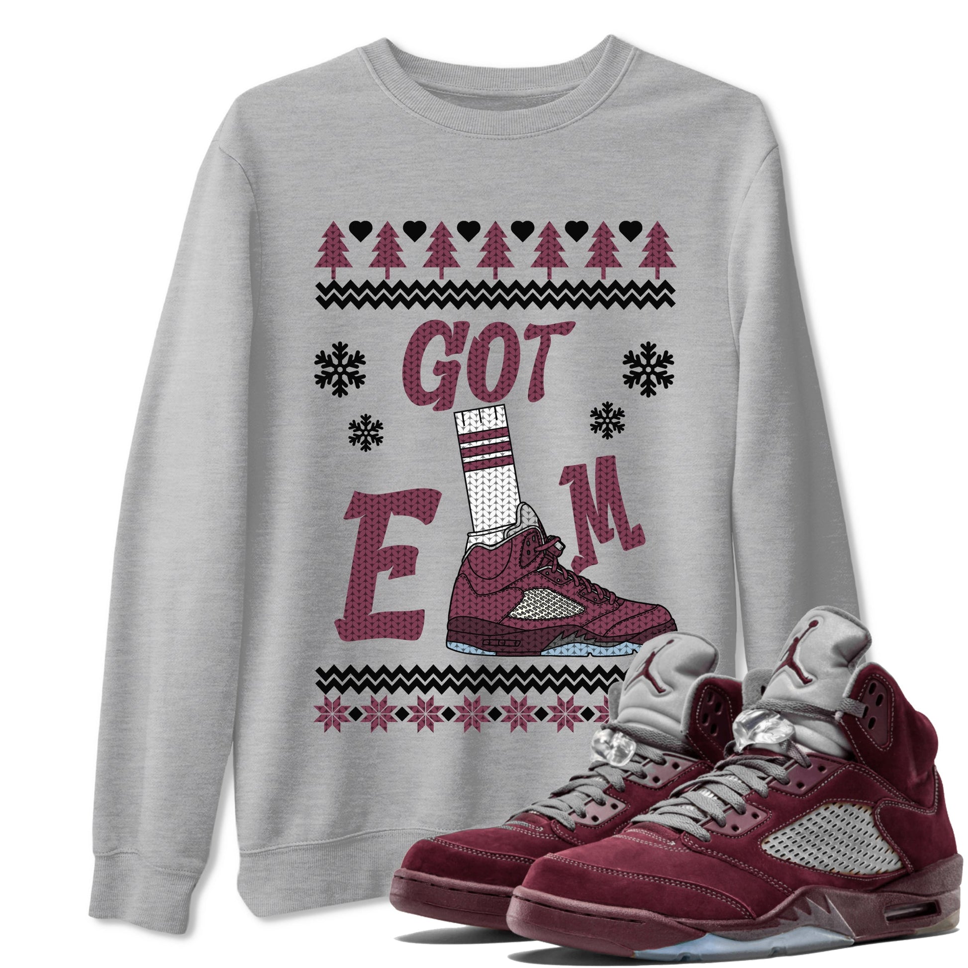 Air Jordan 5 Burgundy shirt to match jordans Gotem Sweater sneaker tees Christmas dress Ugly Sweater AJ5 Burgundy SNRT Sneaker Release Tees unisex cotton Heather Grey 1 crew neck shirt