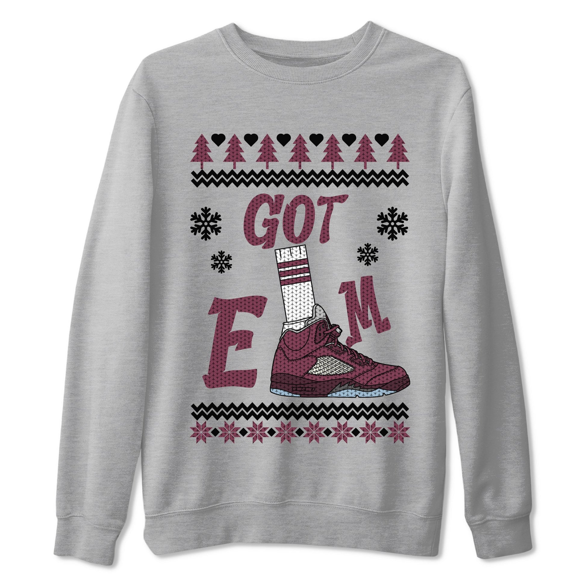 Air Jordan 5 Burgundy shirt to match jordans Gotem Sweater sneaker tees Christmas dress Ugly Sweater AJ5 Burgundy SNRT Sneaker Release Tees unisex cotton Heather Grey 2 crew neck shirt