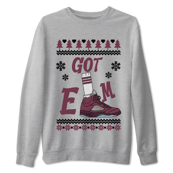 Air Jordan 5 Burgundy shirt to match jordans Gotem Sweater sneaker tees Christmas dress Ugly Sweater AJ5 Burgundy SNRT Sneaker Release Tees unisex cotton Heather Grey 2 crew neck shirt