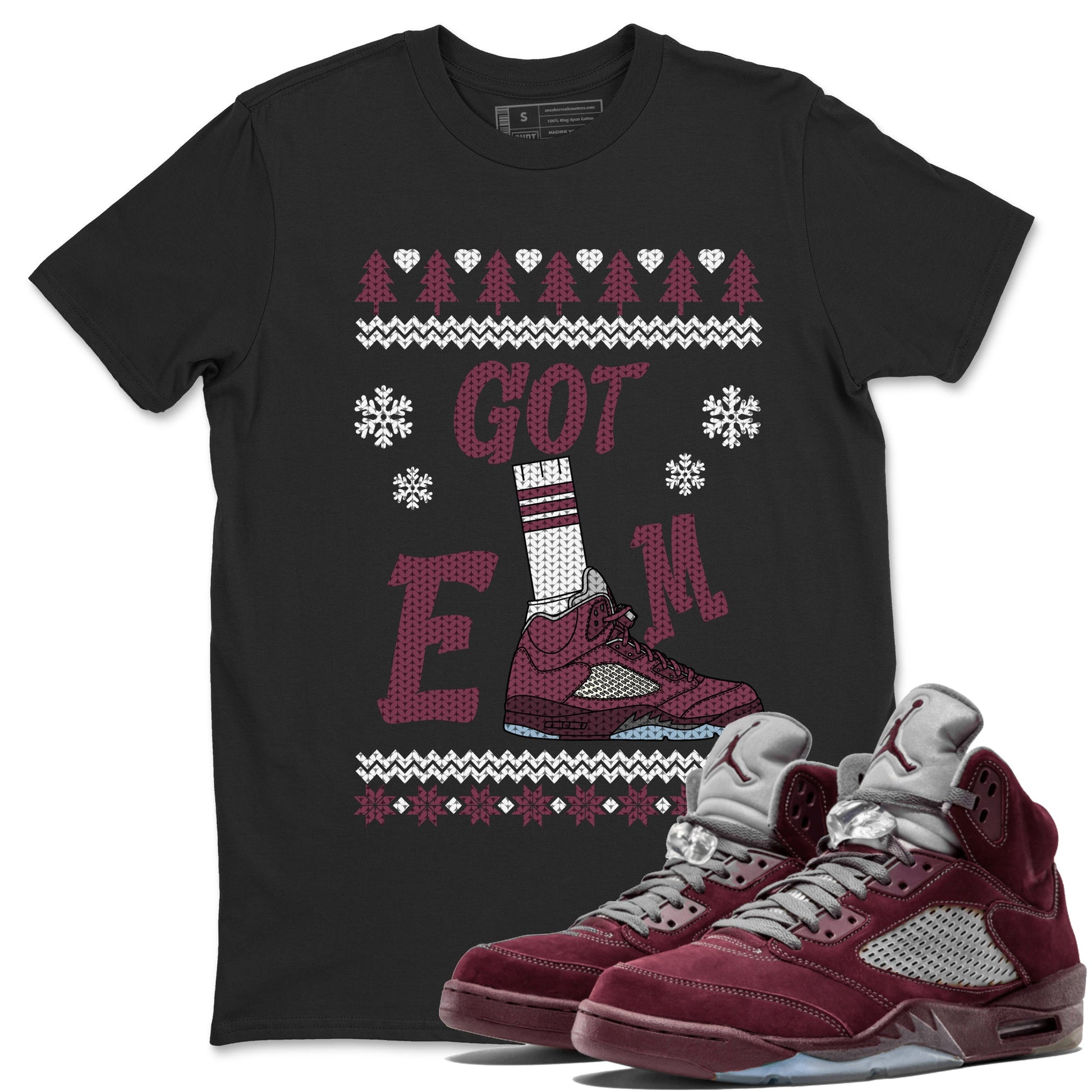 Air Jordan 5 Burgundy shirt to match jordans Gotem Sweater sneaker tees Christmas dress Ugly Sweater AJ5 Burgundy SNRT Sneaker Release Tees unisex cotton Black 1 crew neck shirt
