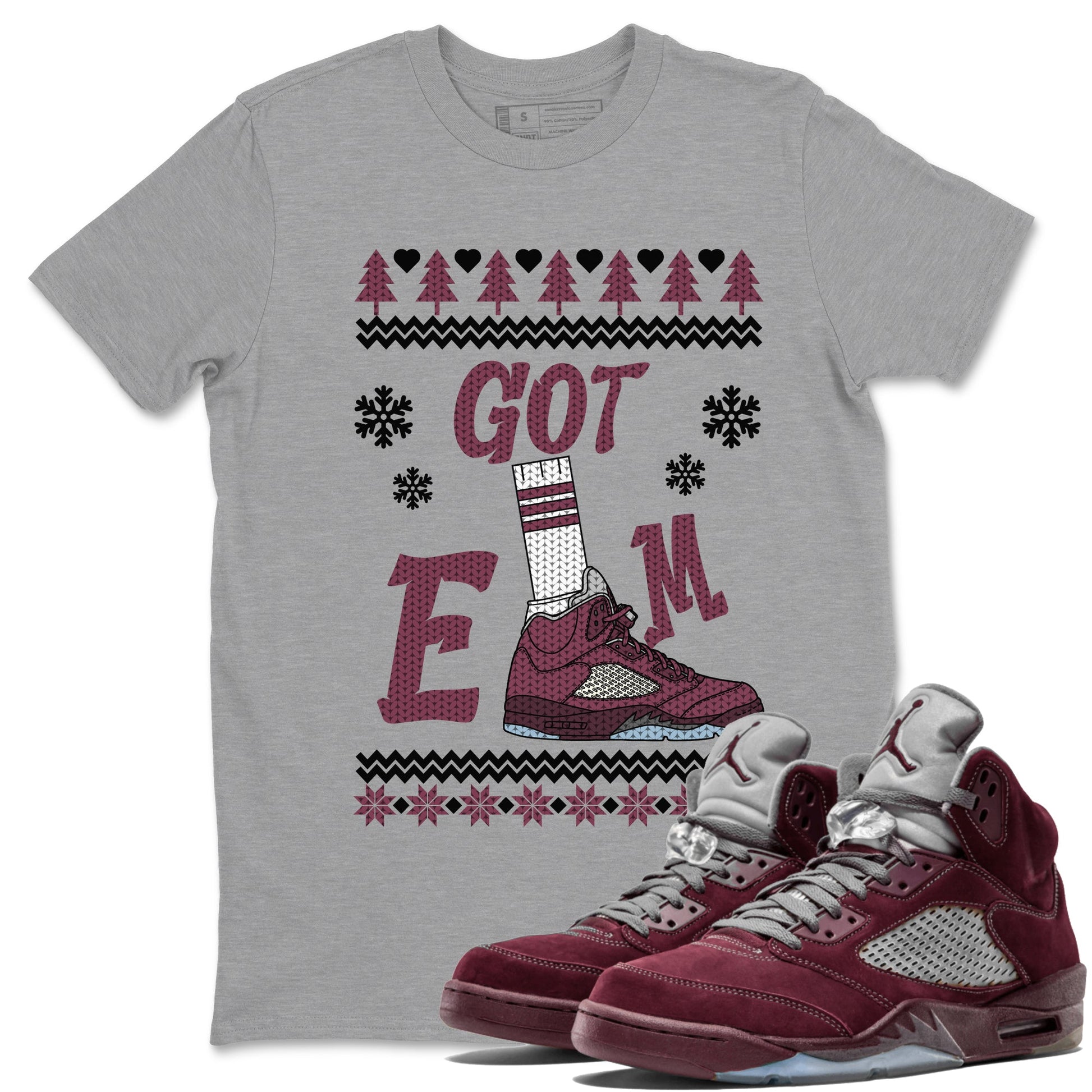 Air Jordan 5 Burgundy shirt to match jordans Gotem Sweater sneaker tees Christmas dress Ugly Sweater AJ5 Burgundy SNRT Sneaker Release Tees unisex cotton Heather Grey 1 crew neck shirt