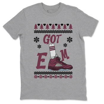 Air Jordan 5 Burgundy shirt to match jordans Gotem Sweater sneaker tees Christmas dress Ugly Sweater AJ5 Burgundy SNRT Sneaker Release Tees unisex cotton Heather Grey 2 crew neck shirt