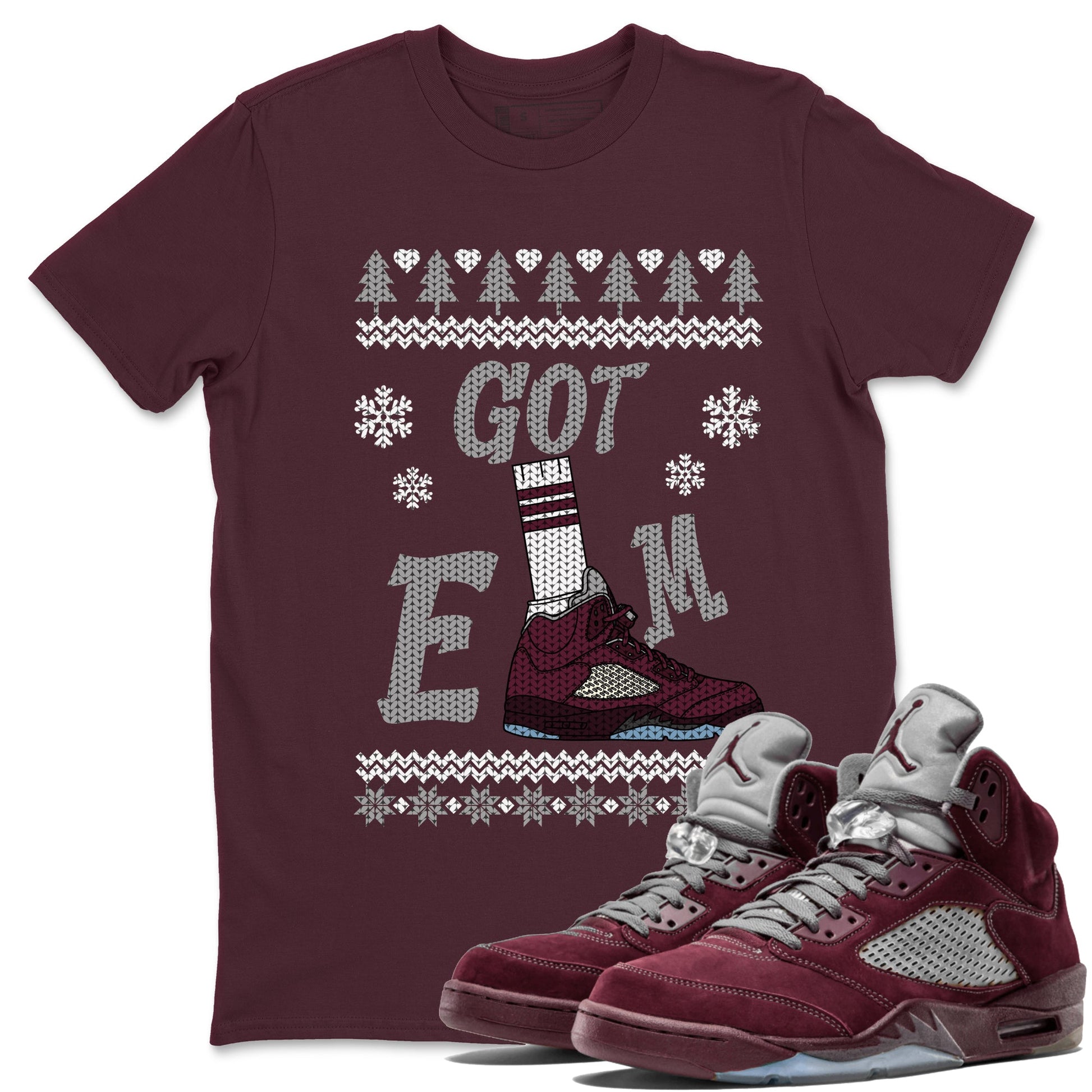 Air Jordan 5 Burgundy shirt to match jordans Gotem Sweater sneaker tees Christmas dress Ugly Sweater AJ5 Burgundy SNRT Sneaker Release Tees unisex cotton Maroon 1 crew neck shirt