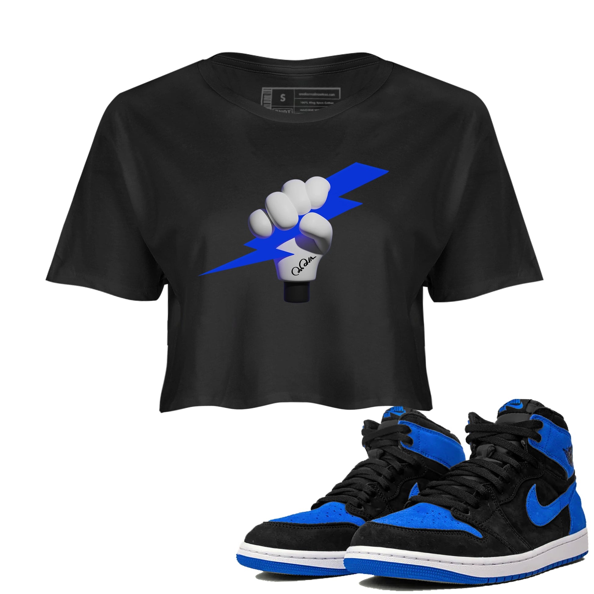 Air Jordan 1 Royal Reimagined shirt to match jordans Grab The Thunder sneaker tees AJ1 OG HIGH Royal Reimagined SNRT Sneaker Release Tees Black 1 Crop T-Shirt