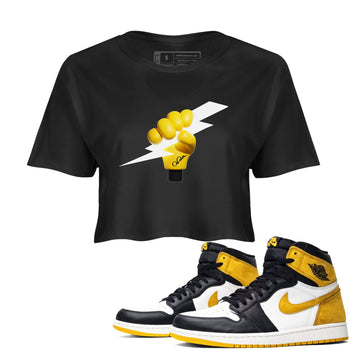 1s Yellow Ochre shirt to match jordans Grab The Thunder sneaker tees Air Jordan 1 Yellow Ochre SNRT Sneaker Release Tees Black 1 crop length shirt