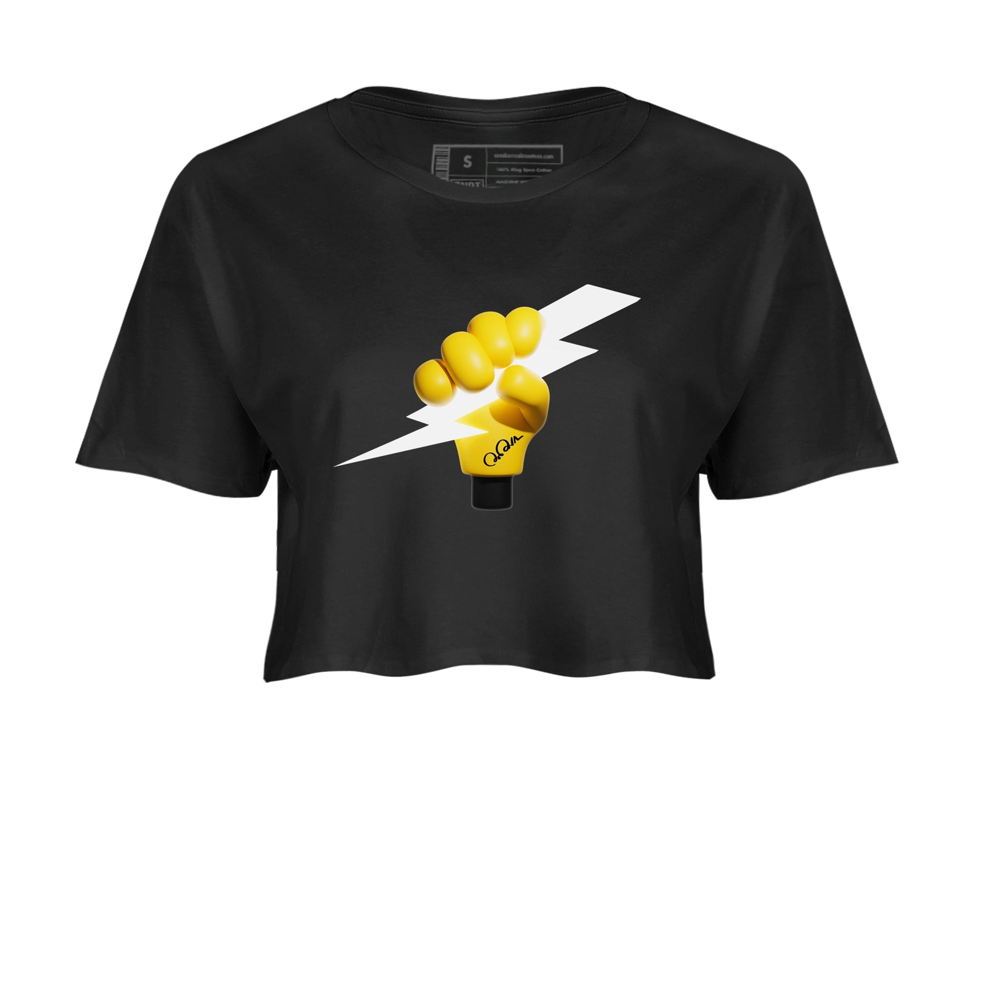 1s Yellow Ochre shirt to match jordans Grab The Thunder sneaker tees Air Jordan 1 Yellow Ochre SNRT Sneaker Release Tees Black 2 crop length shirt