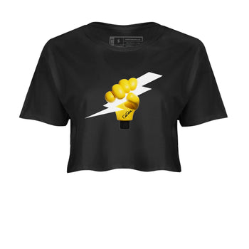 1s Yellow Ochre shirt to match jordans Grab The Thunder sneaker tees Air Jordan 1 Yellow Ochre SNRT Sneaker Release Tees Black 2 crop length shirt
