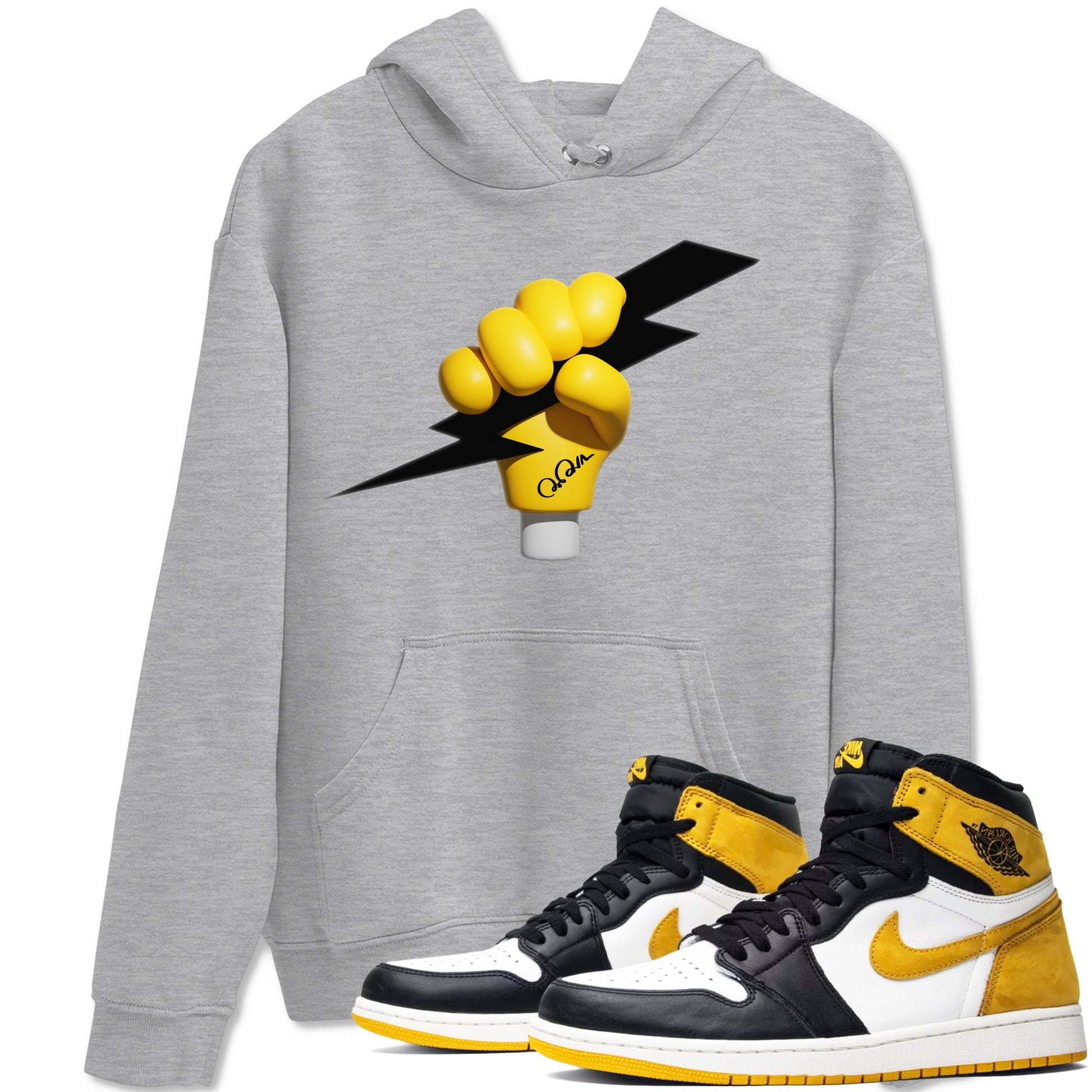 1s Yellow Ochre shirt to match jordans Grab The Thunder sneaker tees Air Jordan 1 Yellow Ochre SNRT Sneaker Release Tees unisex cotton Heather Grey 1 crew neck shirt