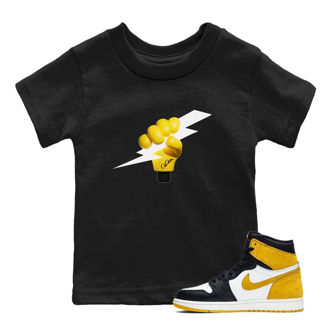 1s Yellow Ochre shirt to match jordans Grab The Thunder sneaker tees Air Jordan 1 Yellow Ochre SNRT sneaker release tees baby toddler Black 1 cotton Shirt