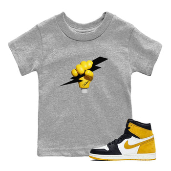 1s Yellow Ochre shirt to match jordans Grab The Thunder sneaker tees Air Jordan 1 Yellow Ochre SNRT sneaker release tees baby toddler Heather Grey 1 cotton Shirt