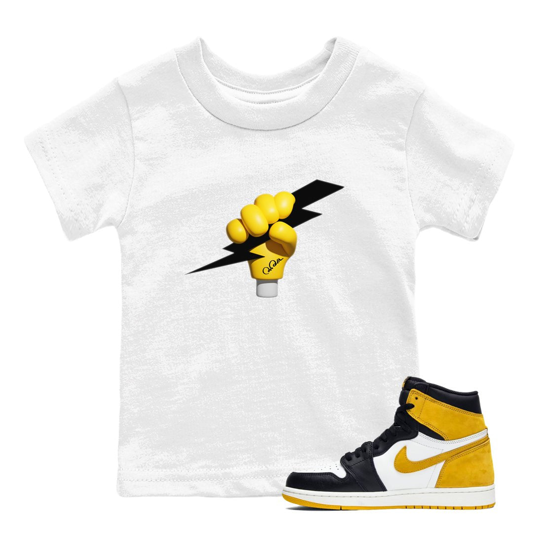 1s Yellow Ochre shirt to match jordans Grab The Thunder sneaker tees Air Jordan 1 Yellow Ochre SNRT sneaker release tees baby toddler White 1 cotton Shirt