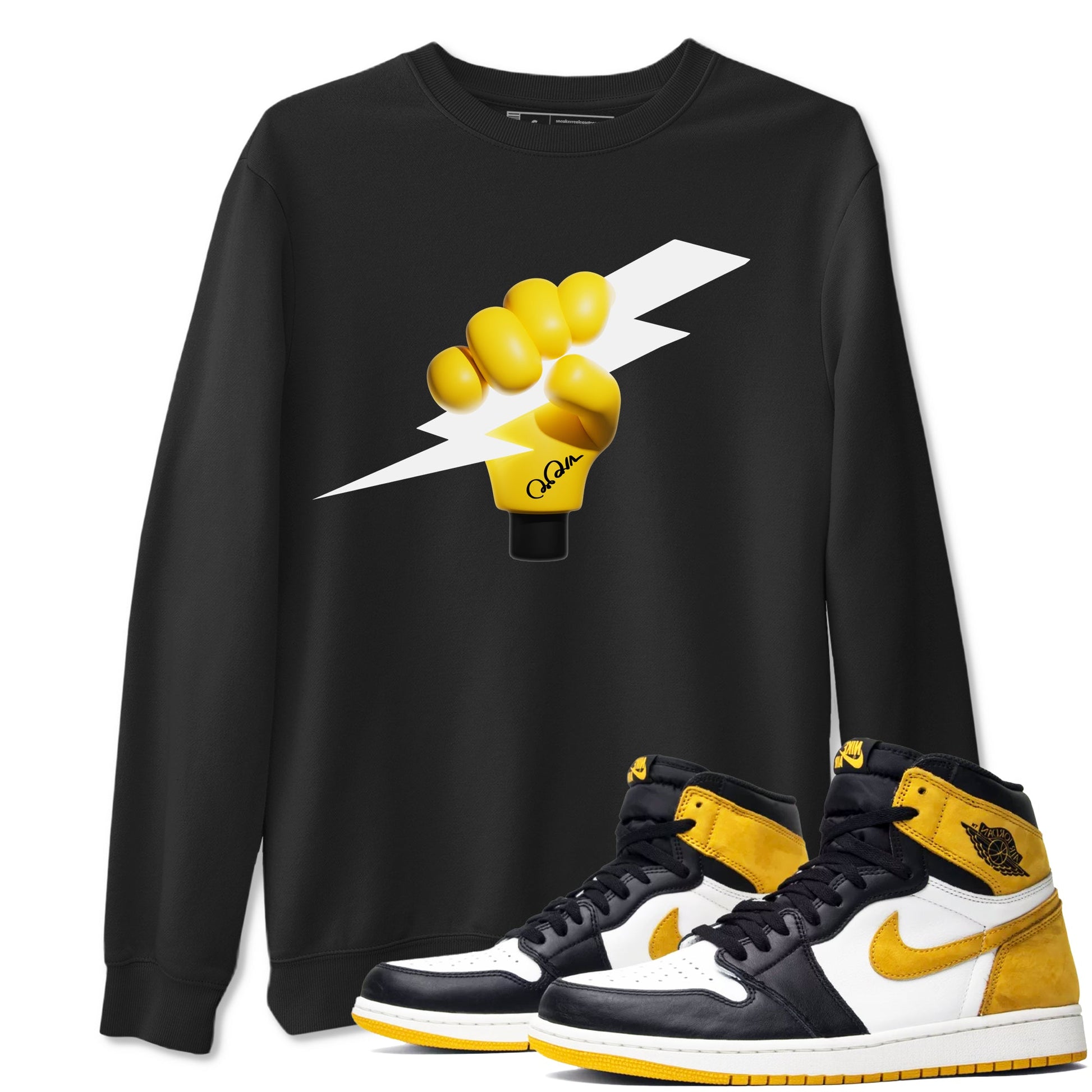 1s Yellow Ochre shirt to match jordans Grab The Thunder sneaker tees Air Jordan 1 Yellow Ochre SNRT Sneaker Release Tees unisex cotton Black 1 crew neck shirt