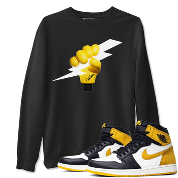 1s Yellow Ochre shirt to match jordans Grab The Thunder sneaker tees Air Jordan 1 Yellow Ochre SNRT Sneaker Release Tees unisex cotton Black 1 crew neck shirt