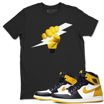 1s Yellow Ochre shirt to match jordans Grab The Thunder sneaker tees Air Jordan 1 Yellow Ochre SNRT Sneaker Release Tees unisex cotton Black 1 crew neck shirt