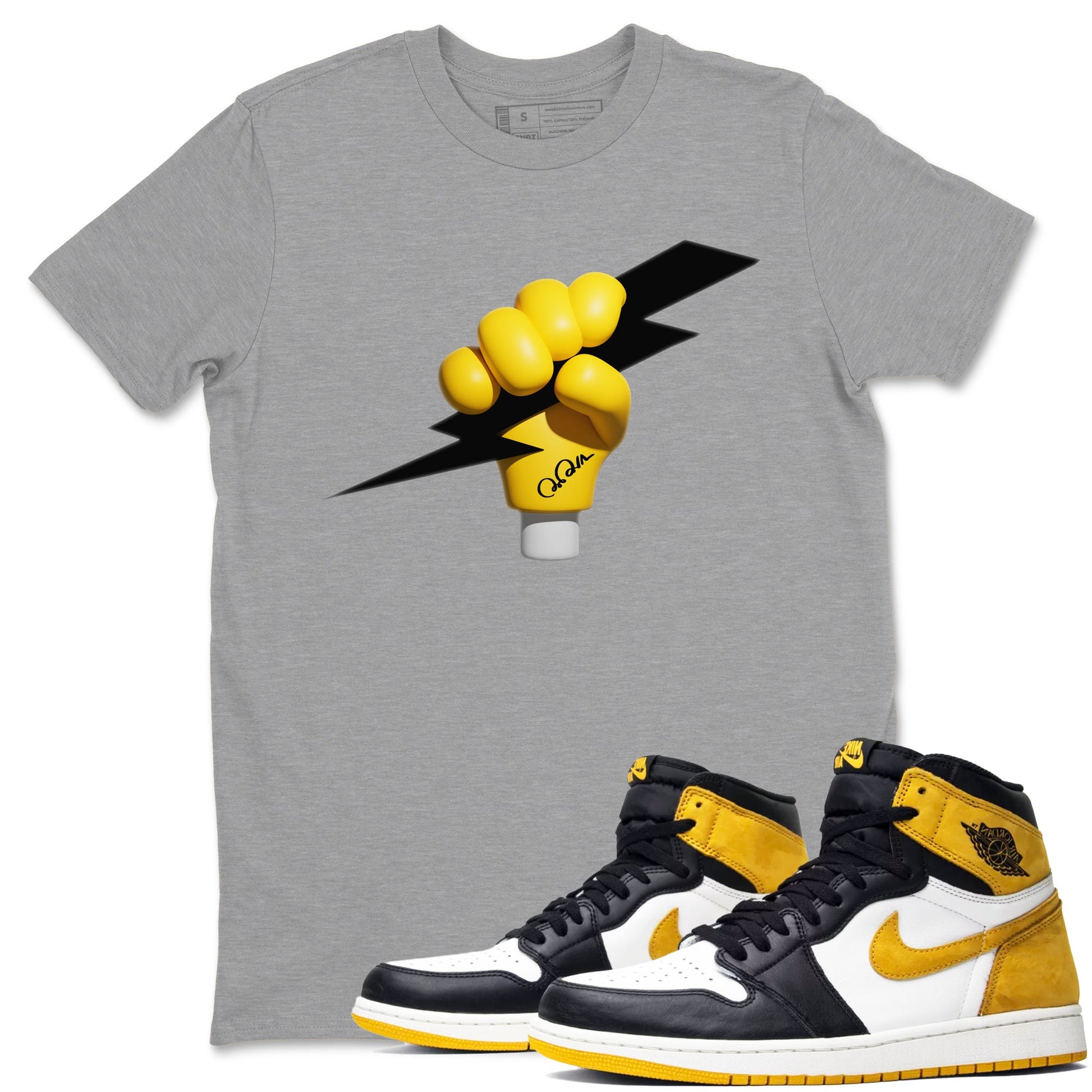 1s Yellow Ochre shirt to match jordans Grab The Thunder sneaker tees Air Jordan 1 Yellow Ochre SNRT Sneaker Release Tees unisex cotton Heather Grey 1 crew neck shirt