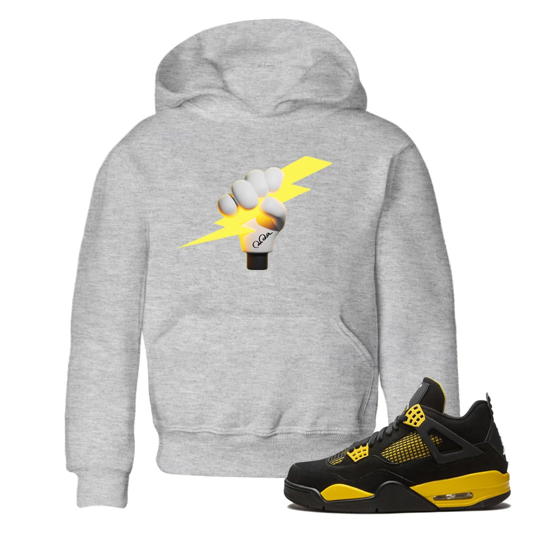 Air Jordan 4 Thunder Sneaker Match Tees Grab The Thunder Sneaker Tees Yellow AJ4 Thunder Sneaker Release Tees Kids Shirts Heather Grey 1