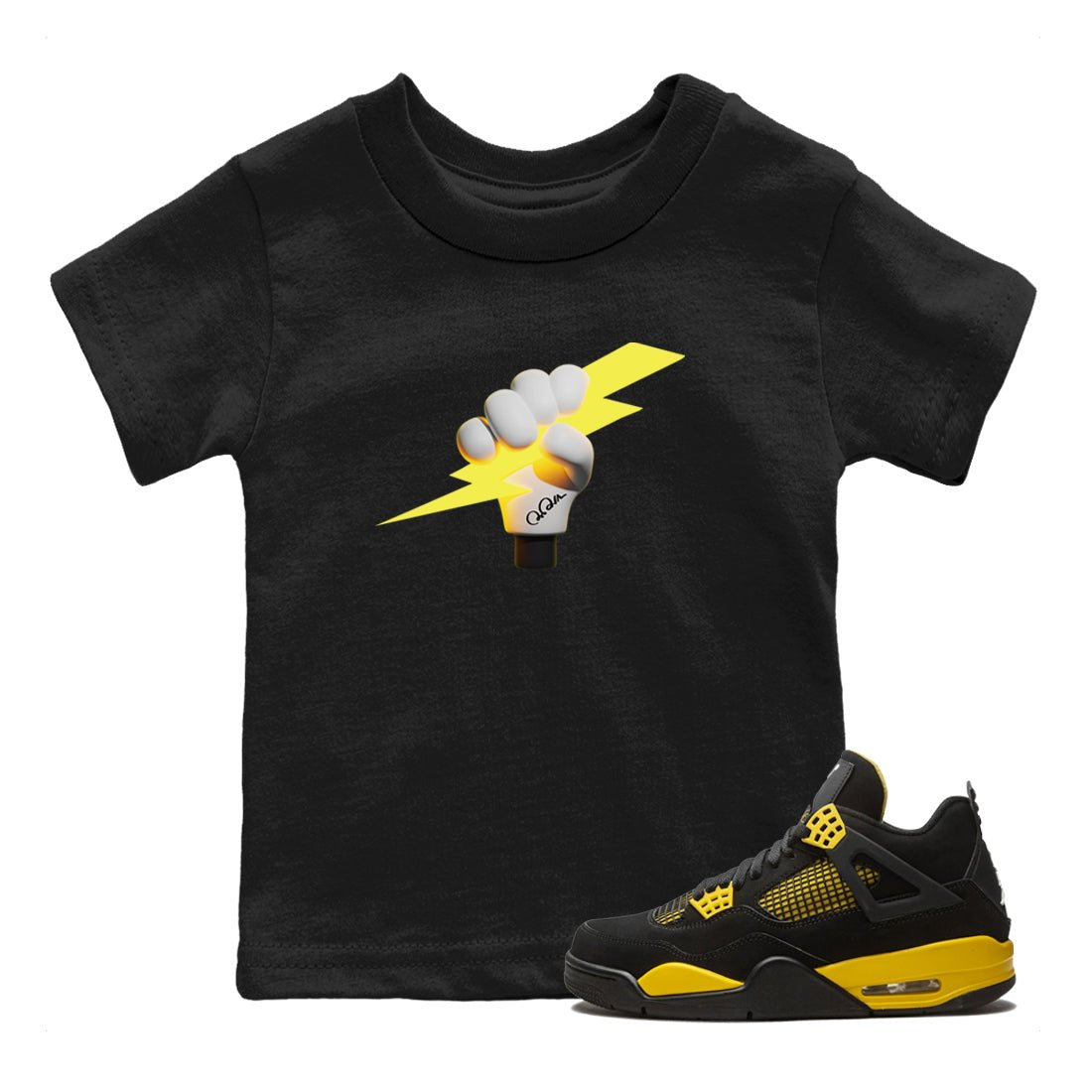 Air Jordan 4 Thunder Sneaker Match Tees Grab The Thunder Sneaker Tees Yellow AJ4 Thunder Sneaker Release Tees Kids Shirts Black 1