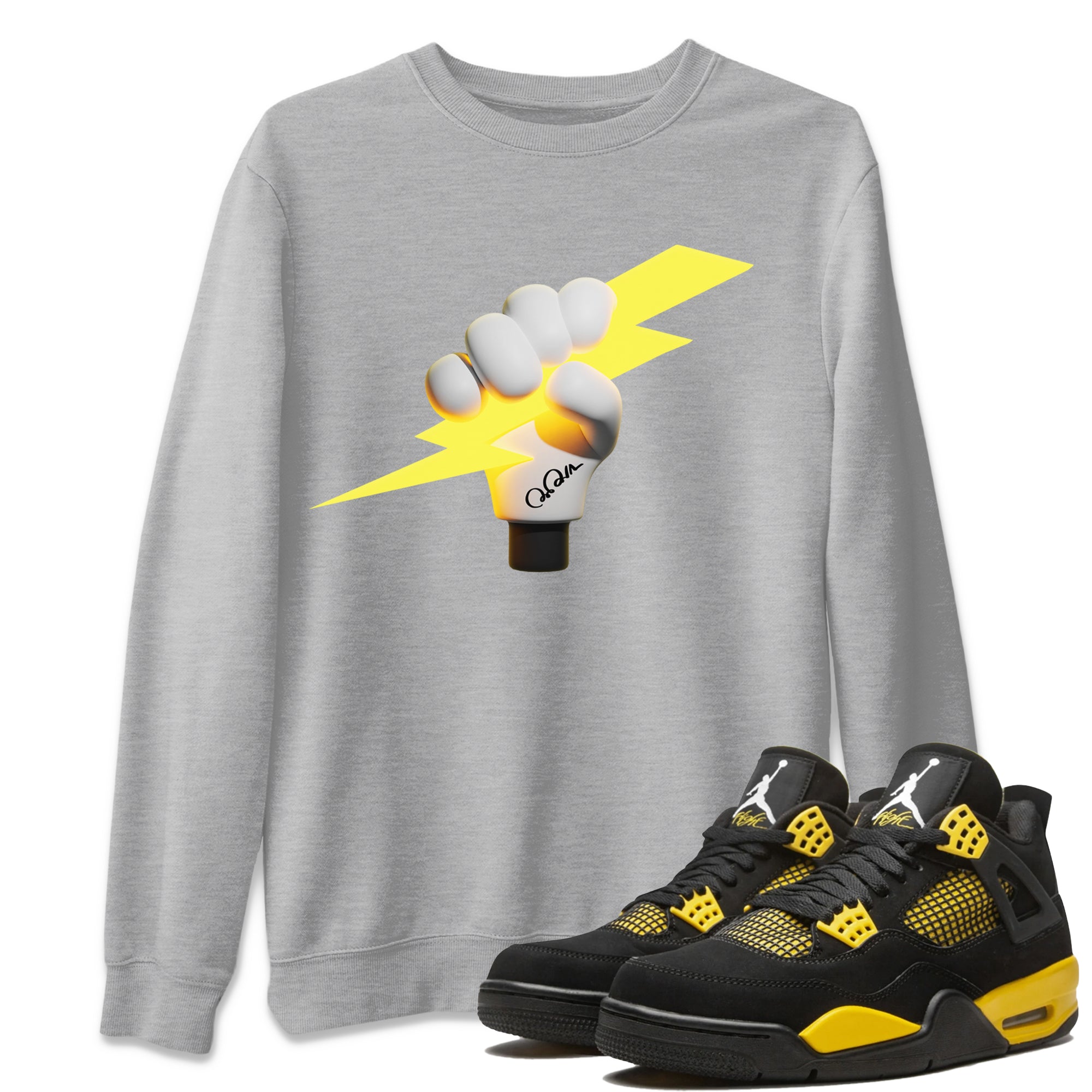 Air Jordan 4 Thunder Sneaker Match Tees Grab The Thunder Sneaker Tees Yellow AJ4 Thunder Sneaker Release Tees Unisex Shirts Heather Grey 1
