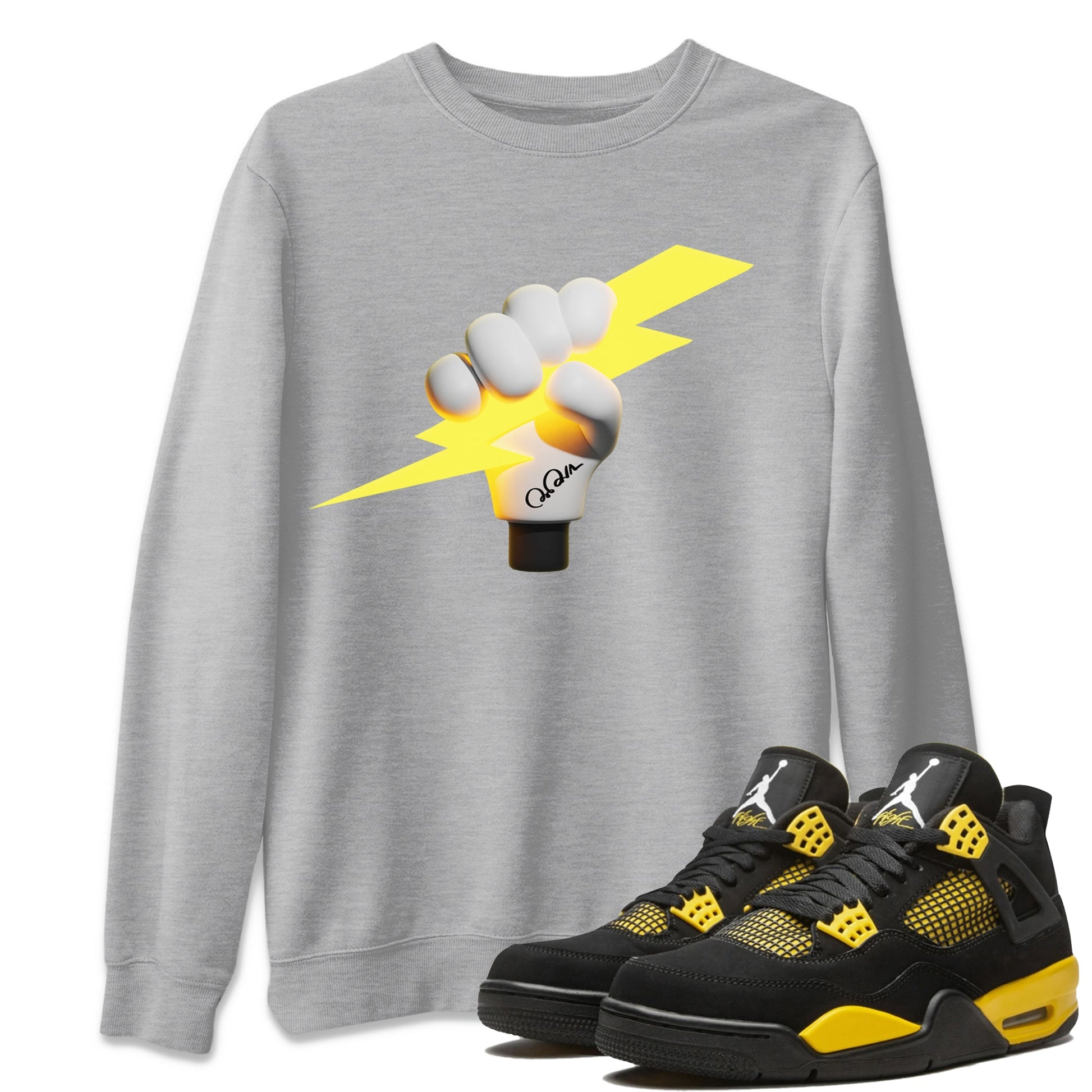 Air Jordan 4 Thunder Sneaker Match Tees Grab The Thunder Sneaker Tees Yellow AJ4 Thunder Sneaker Release Tees Unisex Shirts Heather Grey 1