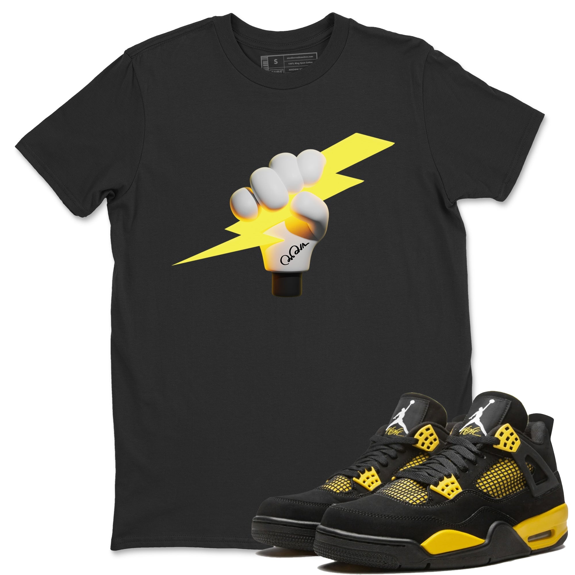 Air Jordan 4 Thunder Sneaker Match Tees Grab The Thunder Sneaker Tees Yellow AJ4 Thunder Sneaker Release Tees Unisex Shirts Black 1