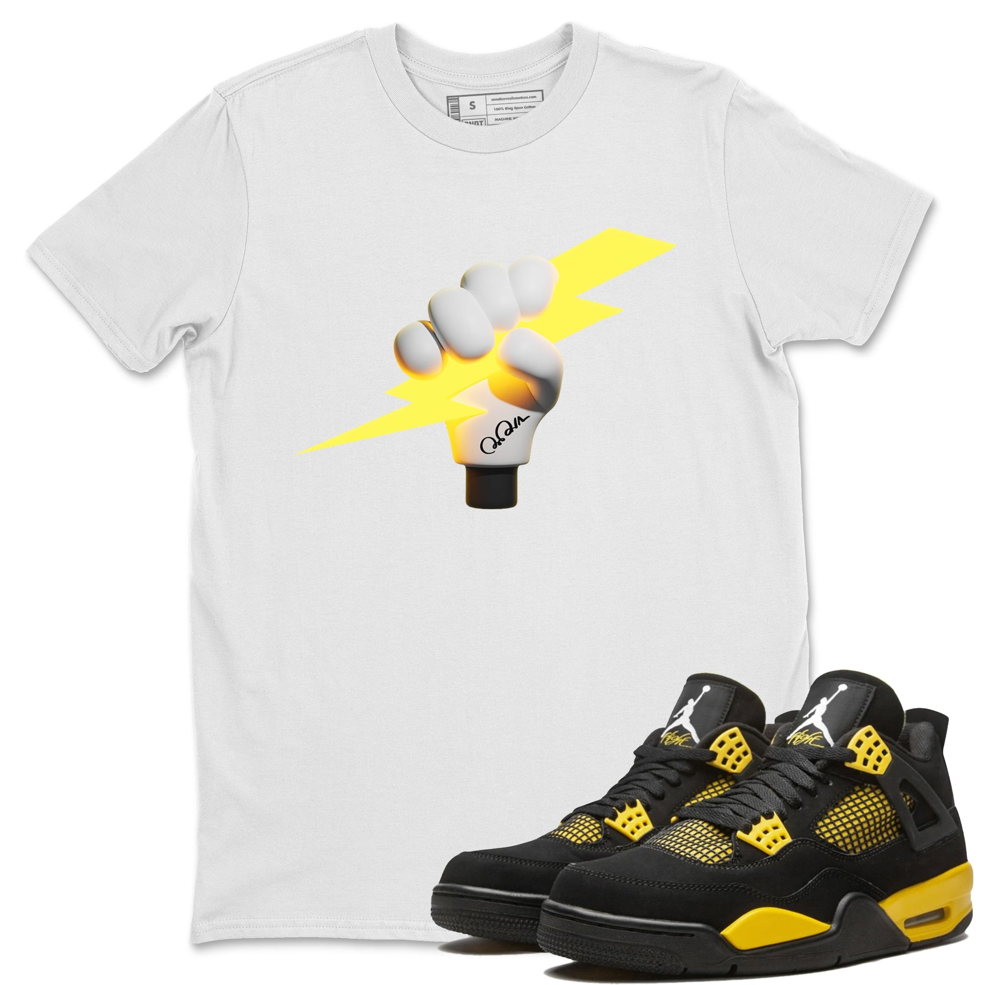 Air Jordan 4 Thunder Sneaker Match Tees Grab The Thunder Sneaker Tees Yellow AJ4 Thunder Sneaker Release Tees Unisex Shirts White 1