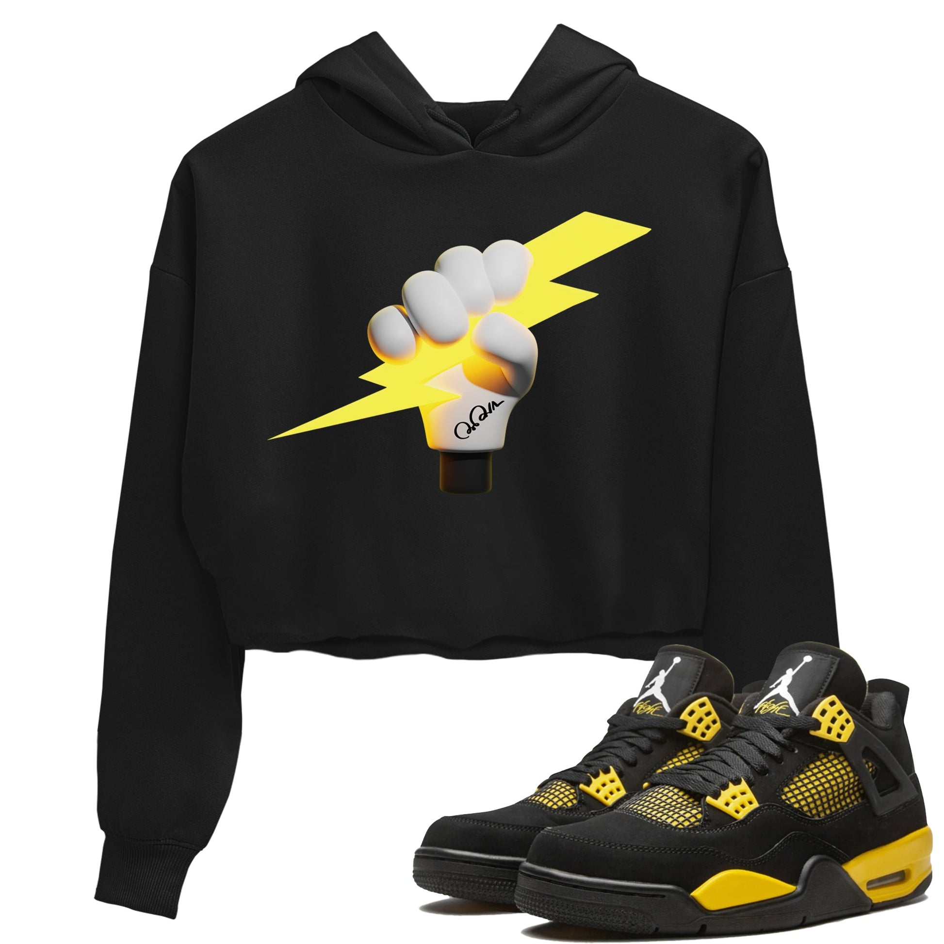 Air Jordan 4 Thunder Sneaker Match Tees Grab The Thunder Sneaker Tees Yellow AJ4 Thunder Sneaker Release Tees Women's Shirts Black 1