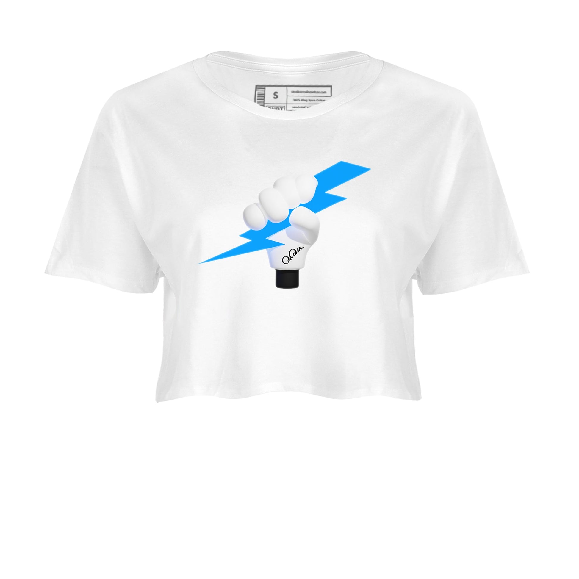 9s Powder Blue shirt to match jordans Grab The Thunder sneaker tees Air Jordan 9 Powder Blue SNRT Sneaker Release Tees White 2 crop length shirt