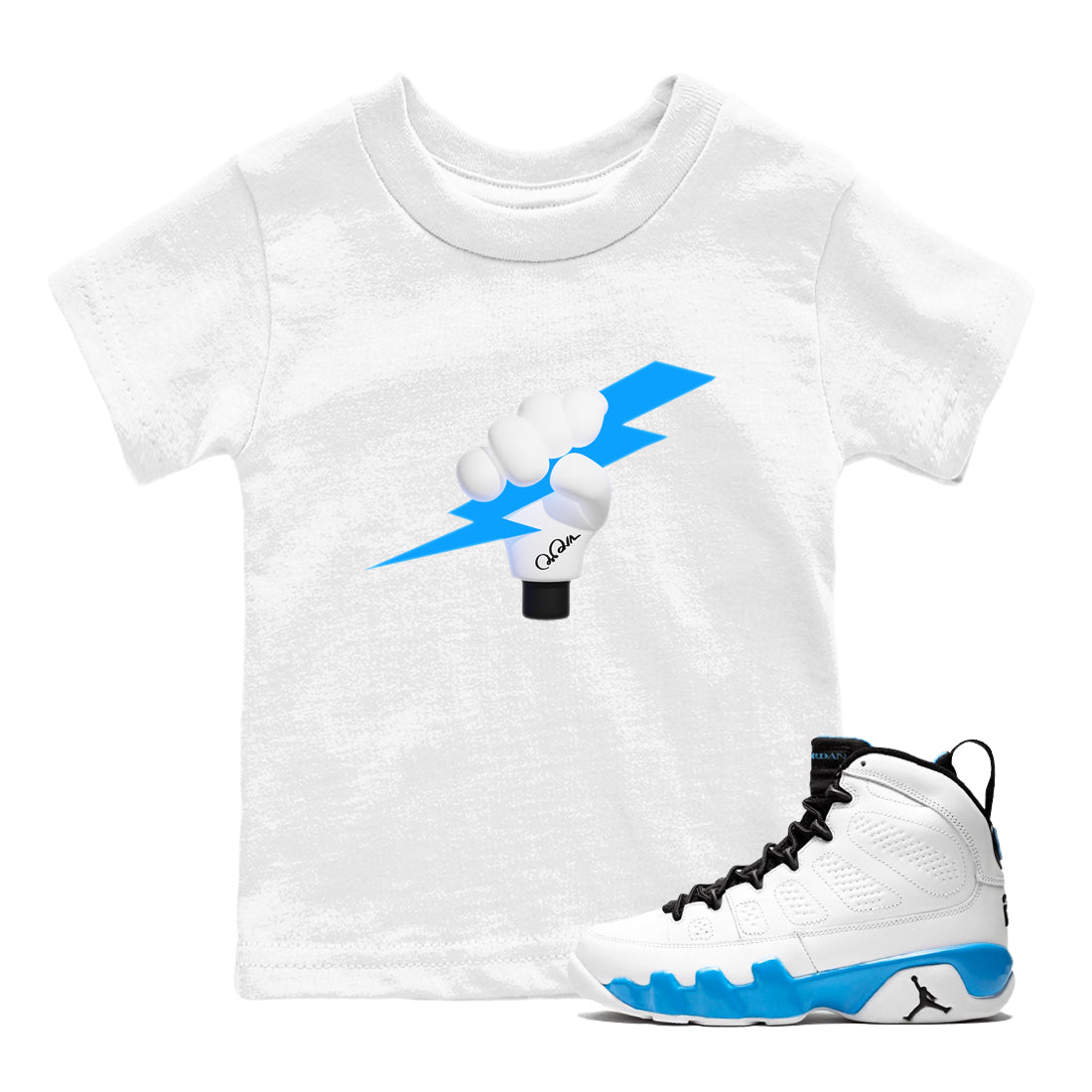 9s Powder Blue shirt to match jordans Grab The Thunder sneaker tees Air Jordan 9 Powder Blue SNRT sneaker release tees baby toddler White 1 cotton Shirt
