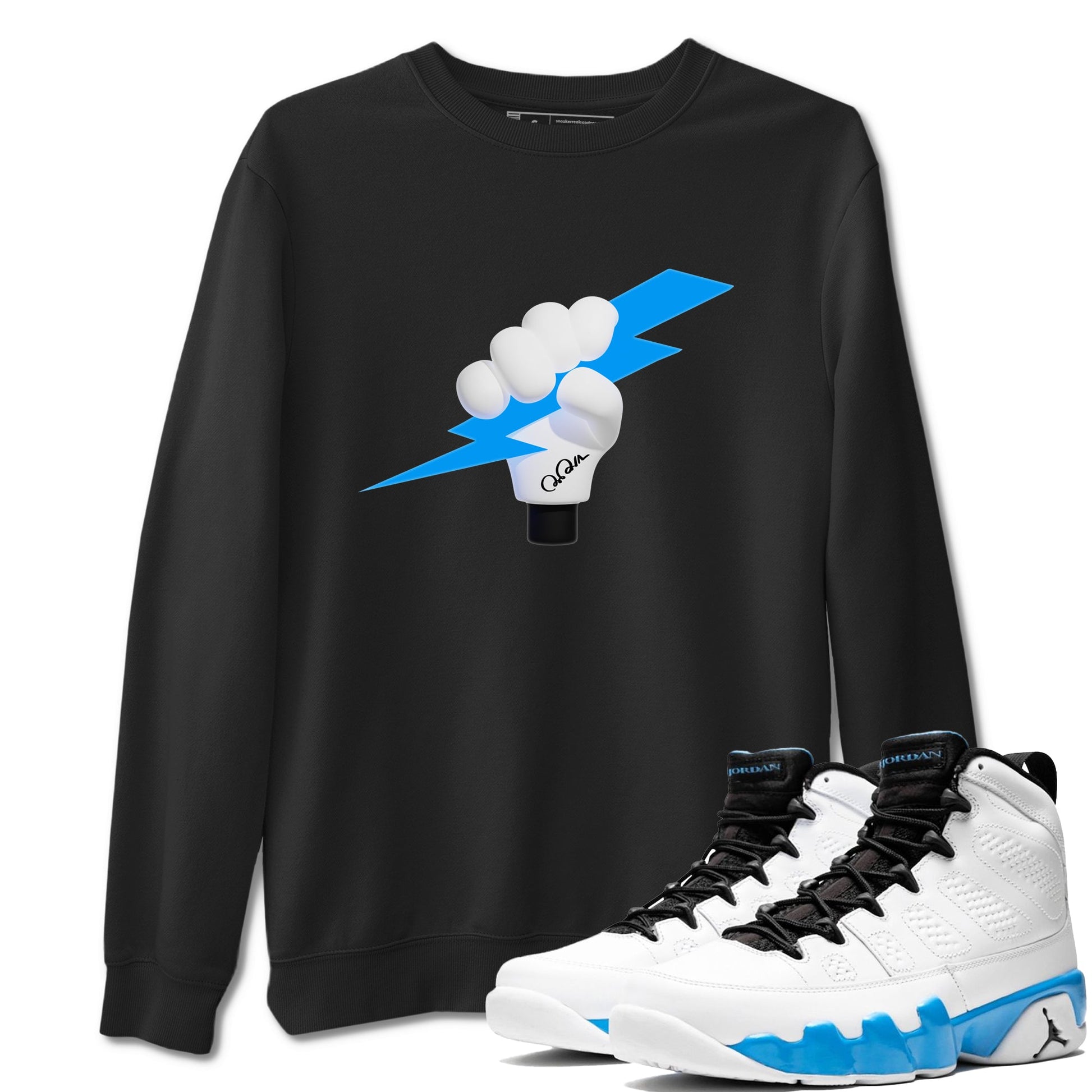 9s Powder Blue shirt to match jordans Grab The Thunder sneaker tees Air Jordan 9 Powder Blue SNRT Sneaker Release Tees unisex cotton Black 1 crew neck shirt
