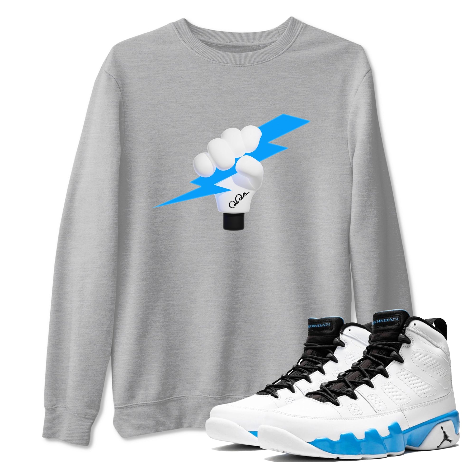 9s Powder Blue shirt to match jordans Grab The Thunder sneaker tees Air Jordan 9 Powder Blue SNRT Sneaker Release Tees unisex cotton Heather Grey 1 crew neck shirt