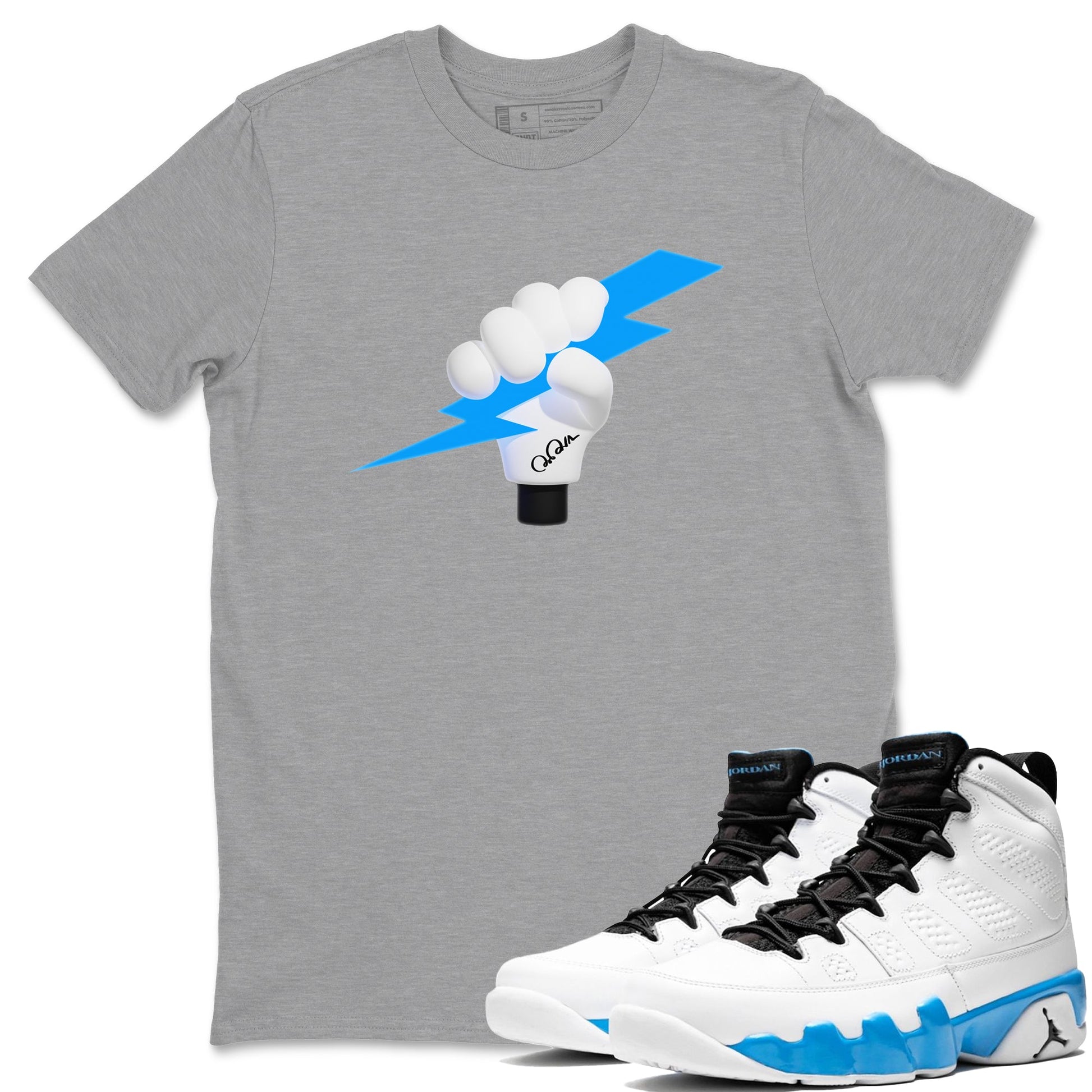 9s Powder Blue shirt to match jordans Grab The Thunder sneaker tees Air Jordan 9 Powder Blue SNRT Sneaker Release Tees unisex cotton Heather Grey 1 crew neck shirt