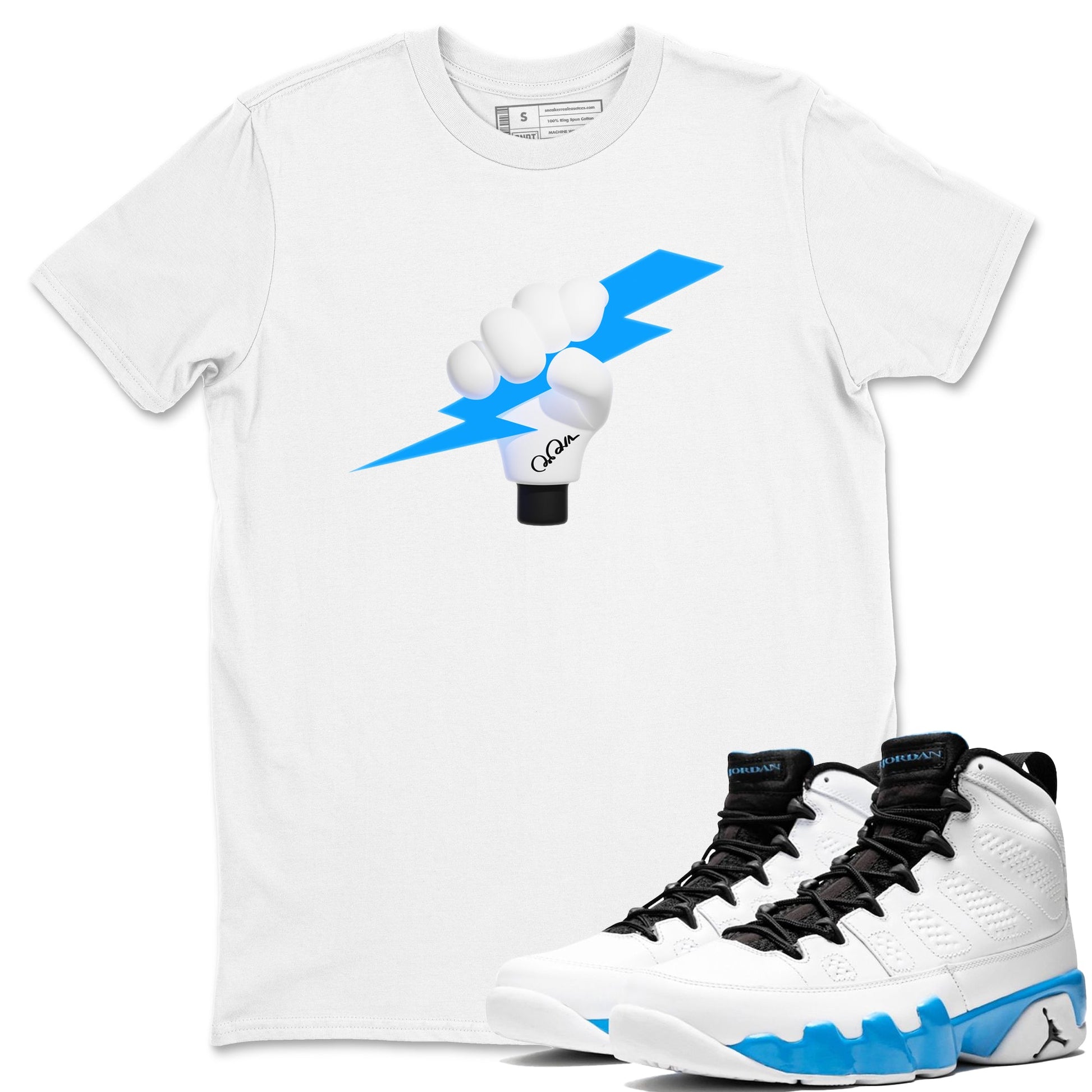 9s Powder Blue shirt to match jordans Grab The Thunder sneaker tees Air Jordan 9 Powder Blue SNRT Sneaker Release Tees unisex cotton White 1 crew neck shirt