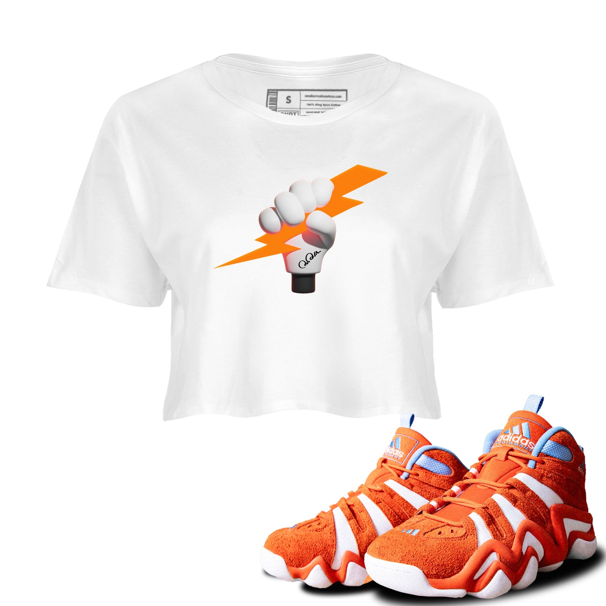 Crazy 8 Team Orange shirt to match jordans Grab The Thunder sneaker tees Adidas Crazy 8 Team Orange SNRT Sneaker Release Tees White 1 Crop T-Shirt