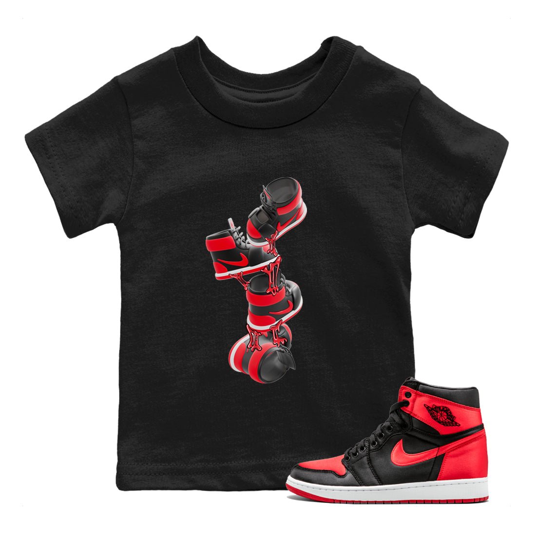 Air Jordan 1 Satin Bred shirt to match jordans Gum Stuck On Shoes sneaker tees AJ1 Satin Bred SNRT Sneaker Release Tees Baby Toddler Black 1 T-Shirt