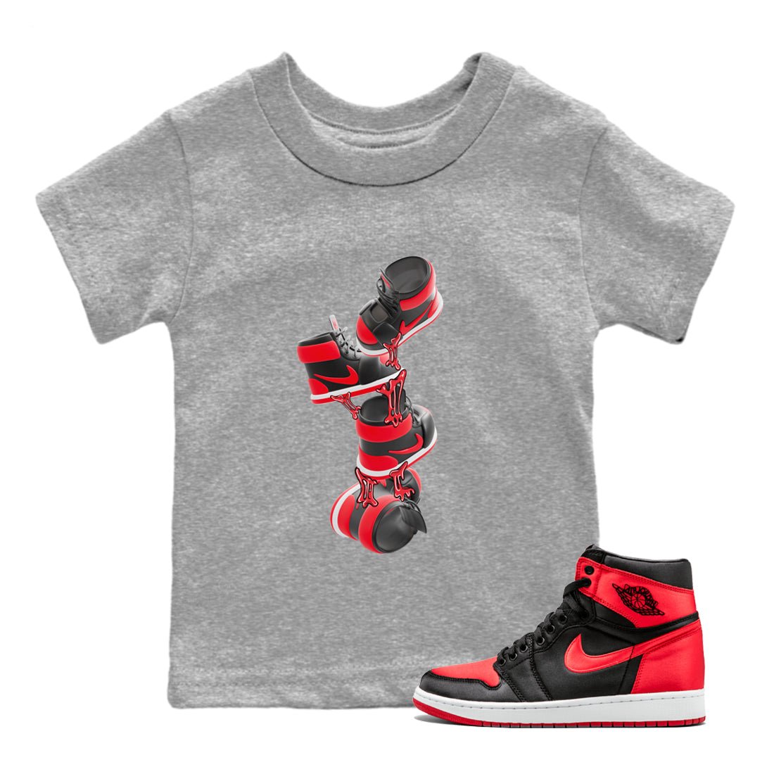 Air Jordan 1 Satin Bred shirt to match jordans Gum Stuck On Shoes sneaker tees AJ1 Satin Bred SNRT Sneaker Release Tees Baby Toddler Heather Grey 1 T-Shirt