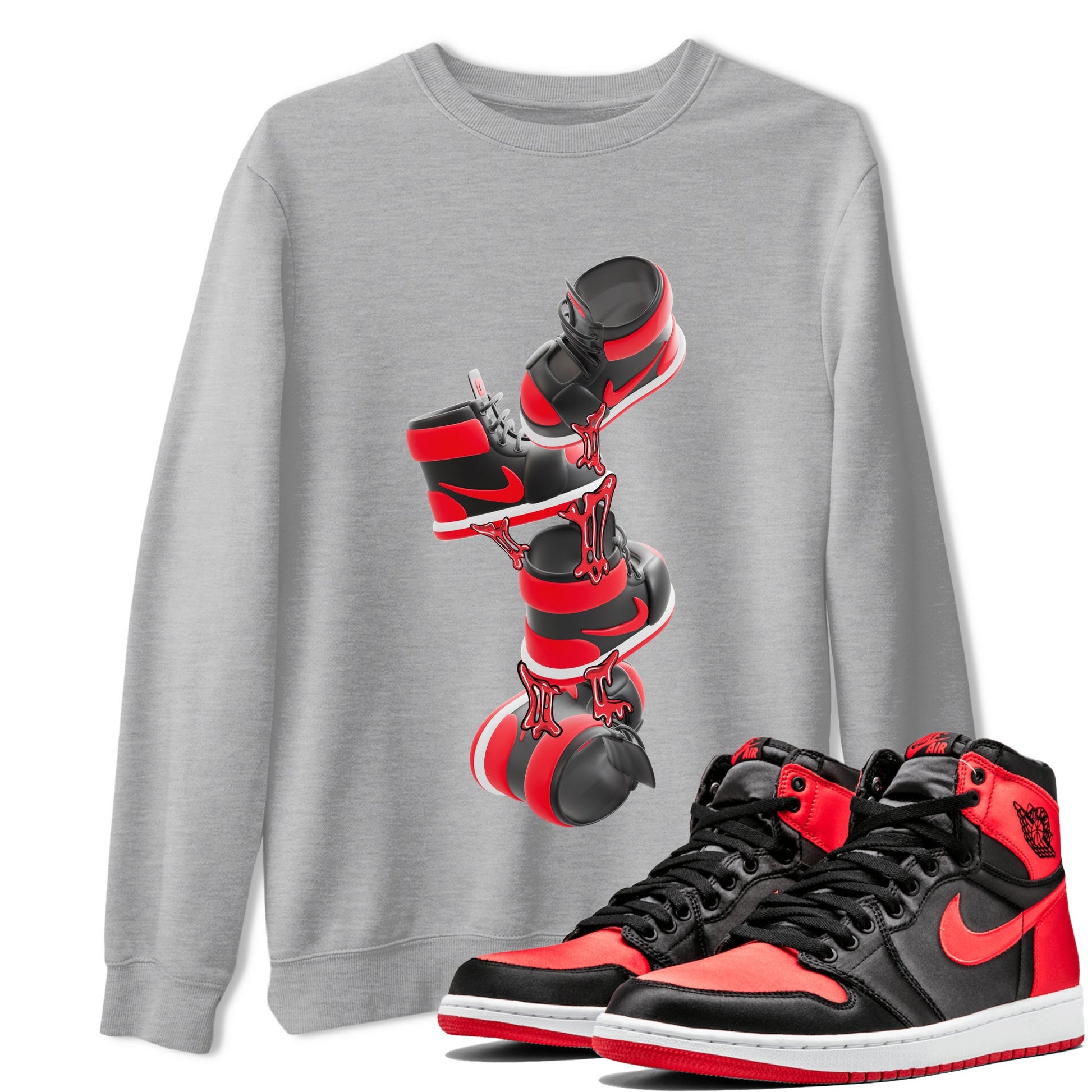 Air Jordan 1 Satin Bred shirt to match jordans Gum Stuck On Shoes sneaker tees AJ1 Satin Bred SNRT Sneaker Release Tees Unisex Heather Grey 1 T-Shirt