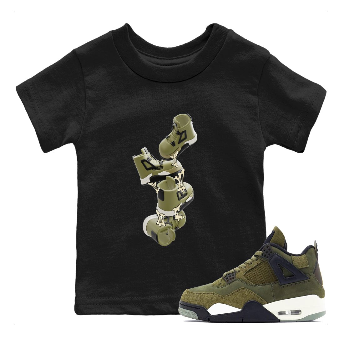 Air Jordan 4 Medium Olive shirt to match jordans Gum Stuck On Shoes sneaker tees AJ4 Medium Olive SNRT Sneaker Release Tees Baby Toddler Black 1 T-Shirt