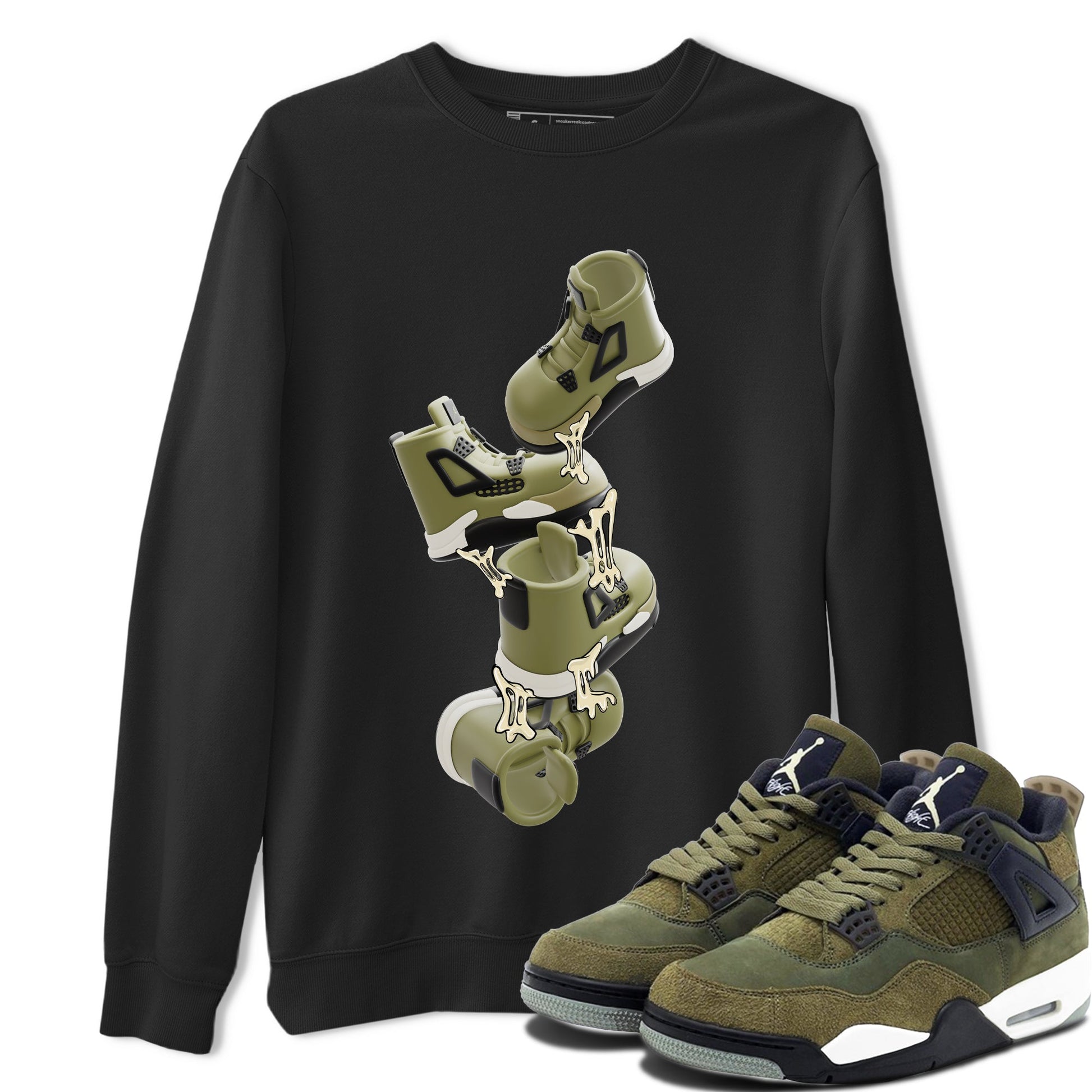 Air Jordan 4 Medium Olive shirt to match jordans Gum Stuck On Shoes sneaker tees AJ4 Medium Olive SNRT Sneaker Release Tees Unisex Black 1 T-Shirt