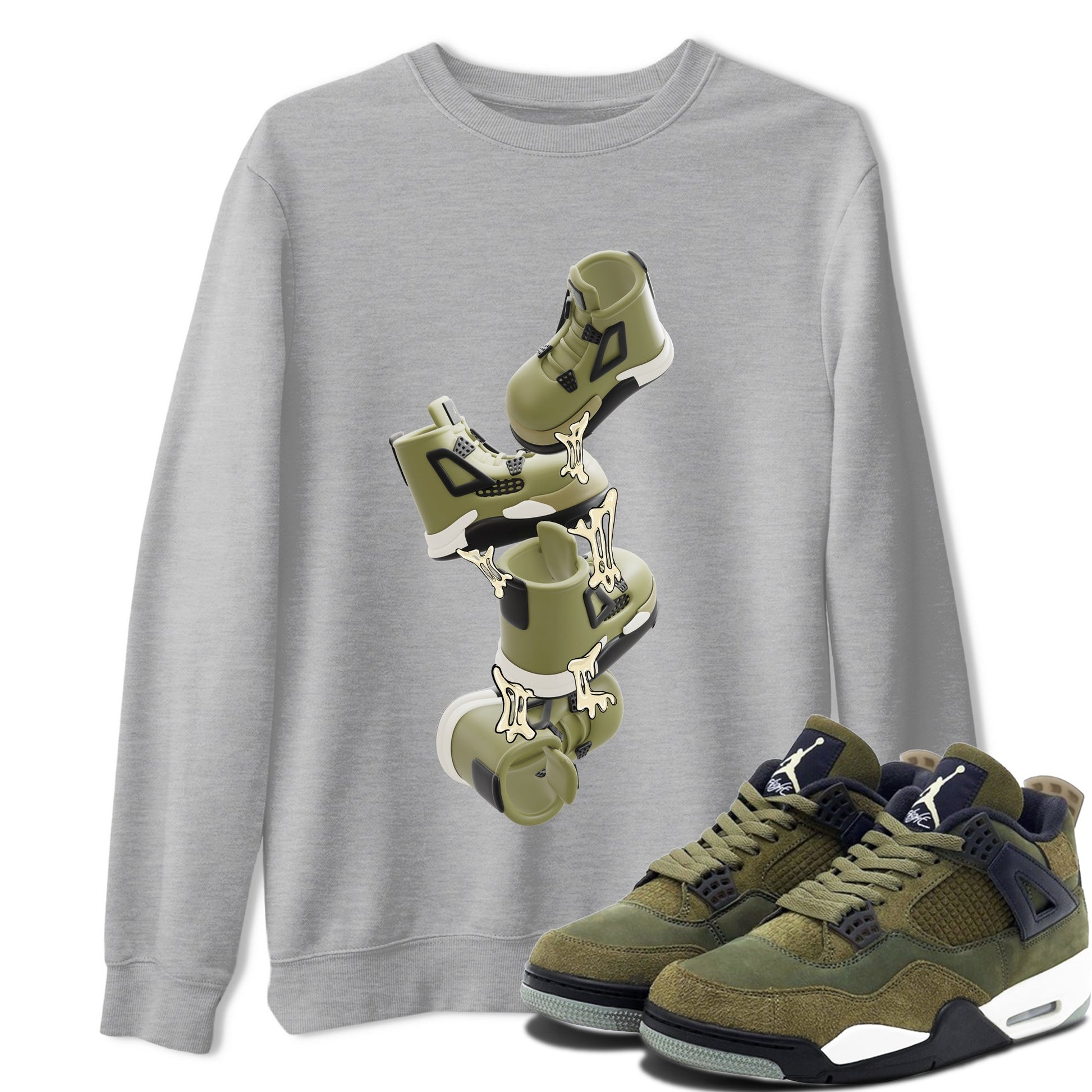 Air Jordan 4 Medium Olive shirt to match jordans Gum Stuck On Shoes sneaker tees AJ4 Medium Olive SNRT Sneaker Release Tees Unisex Heather Grey 1 T-Shirt